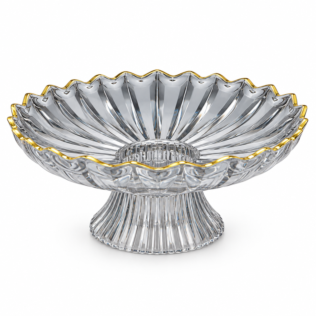 Plastic Footed Fruit Plate with Gold-Accent Rim - 23×10cm