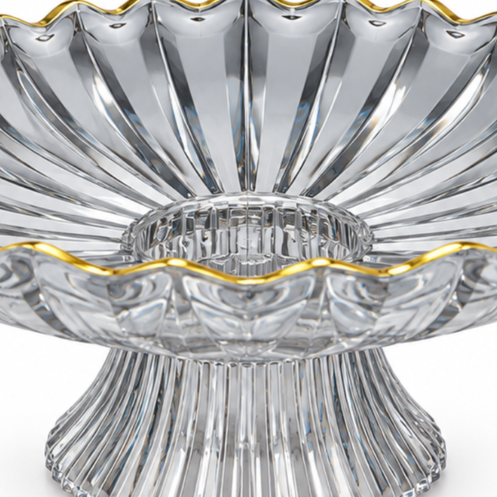 Plastic Footed Fruit Plate with Gold-Accent Rim - 23×10cm