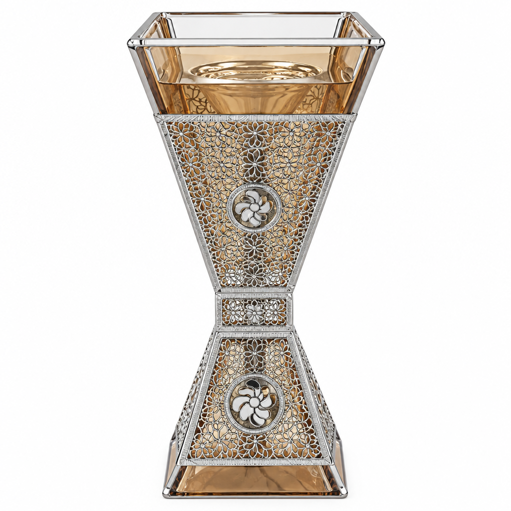 Metal & Amber-Toned Glass Incense Burner – 25×12cm