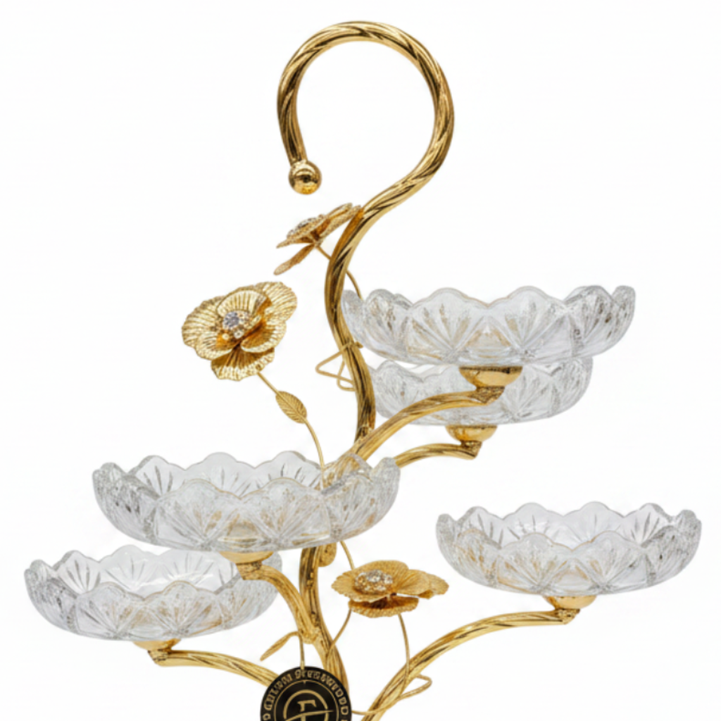 Future Star 5-Tier Metal & Glass Candy Plate, Gold - 40cm