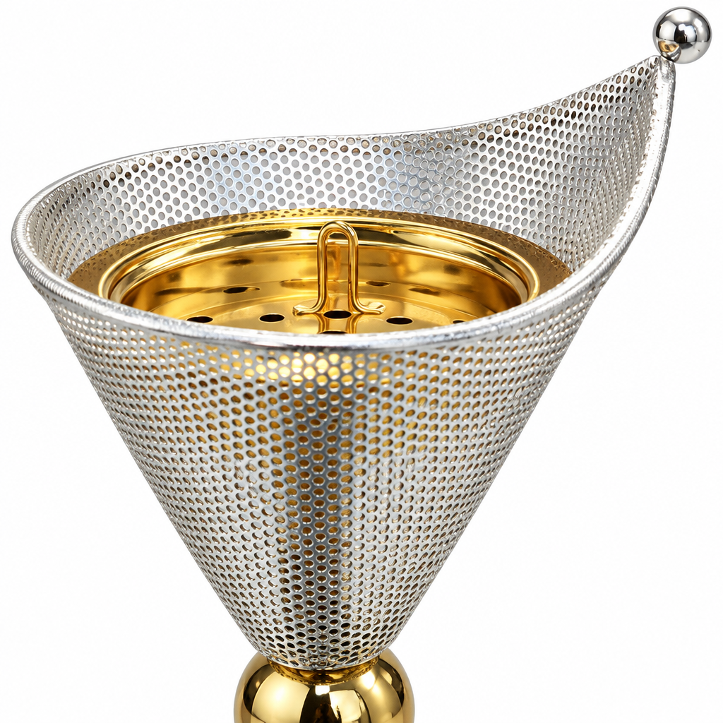 Metal Incense Burner with Perforated Design Silver & Gold – 20×14cm