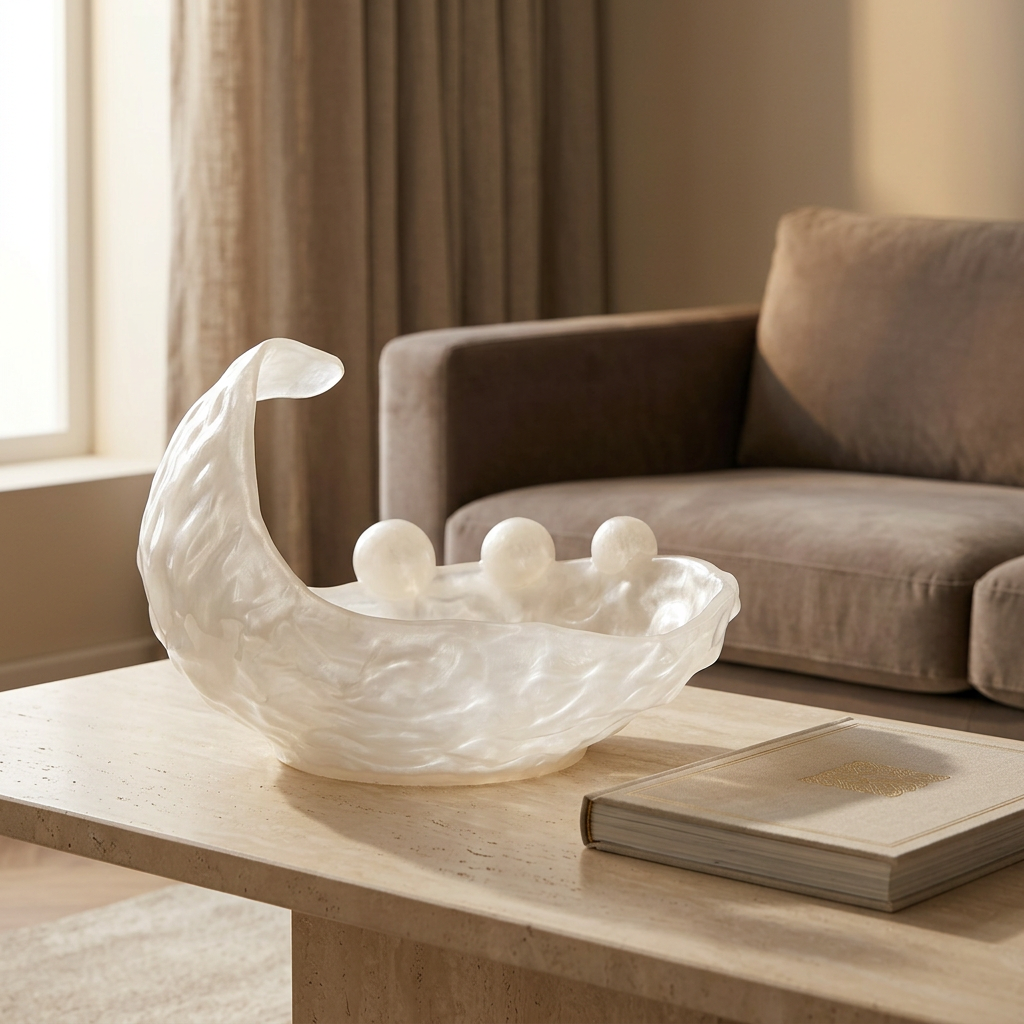 Resin Swan-Style Decorative Bowl Pearl White - 32×28cm