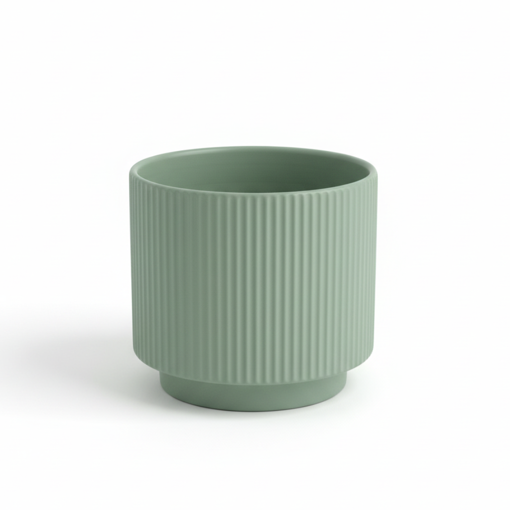 Ribbed Ceramic Vase - 15×20cm - Black / Green