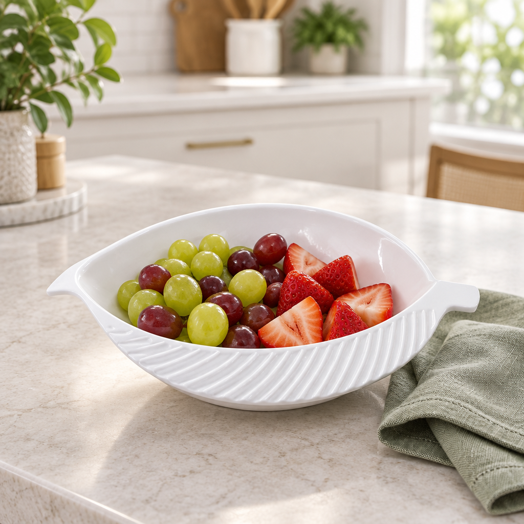 Vague Melamine Leaf Bowl White - 8 Inch