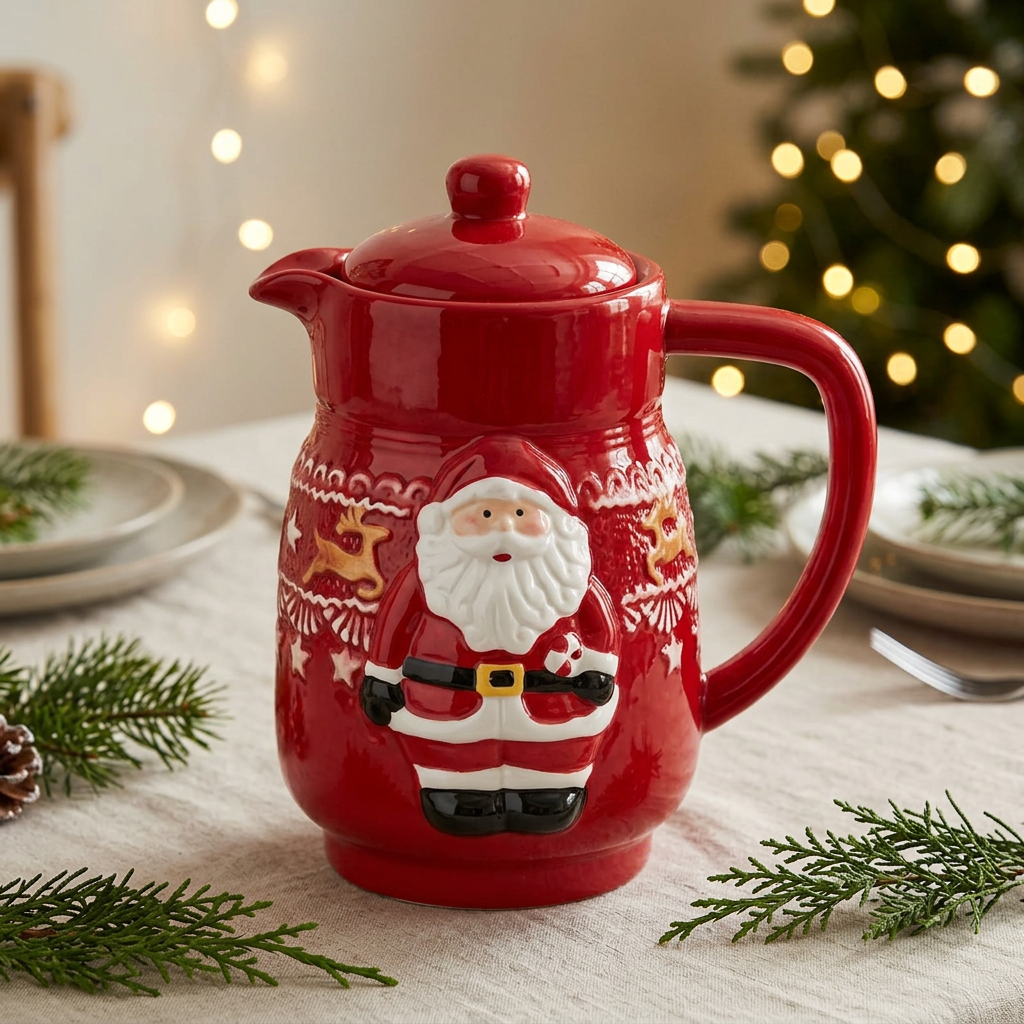 Ceramic Christmas Jug with Lid - 1 Litre