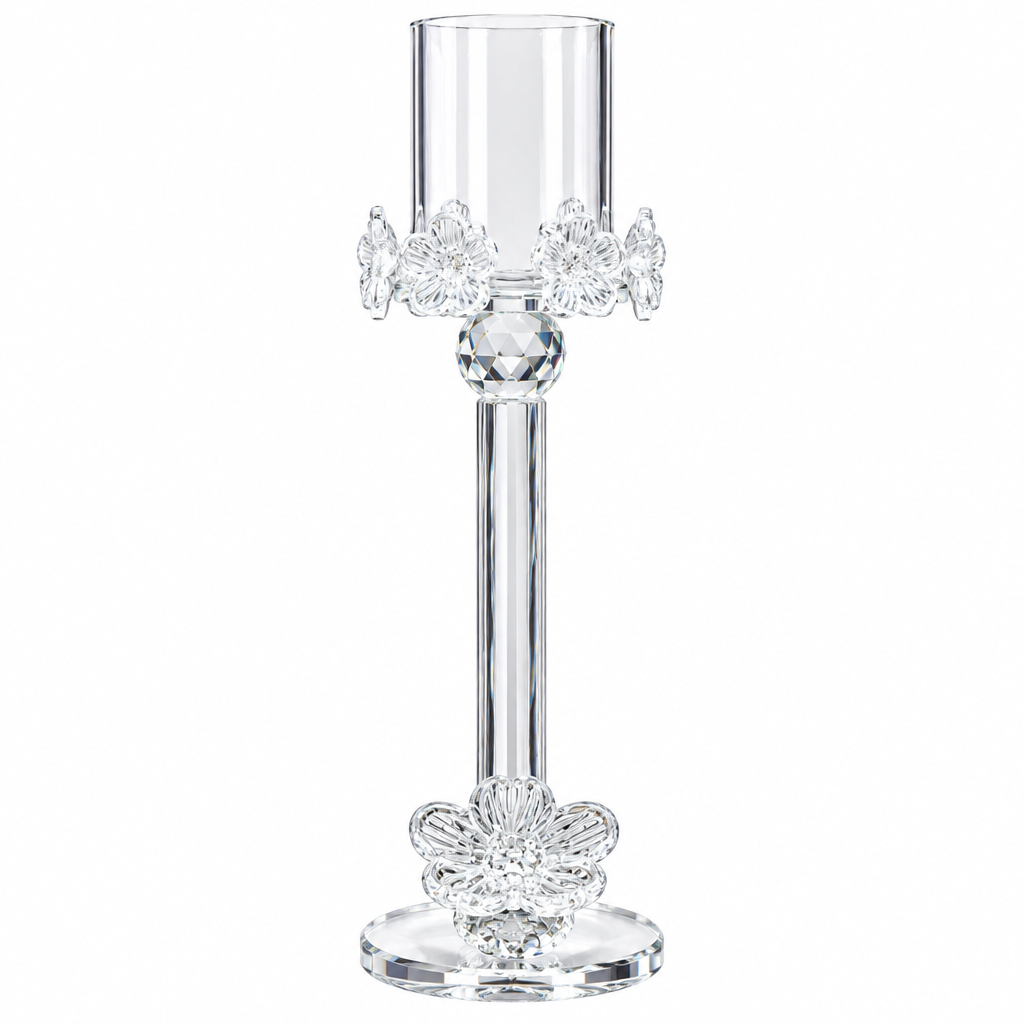Crystal Candle Holder with Floral Details - 28×6cm