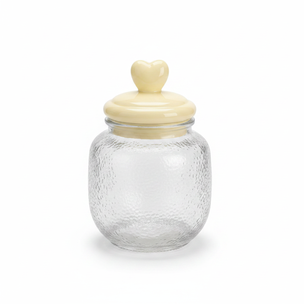 House Mart Textured Glass Storage Jar with Heart-Shaped Lid - 1800ml
