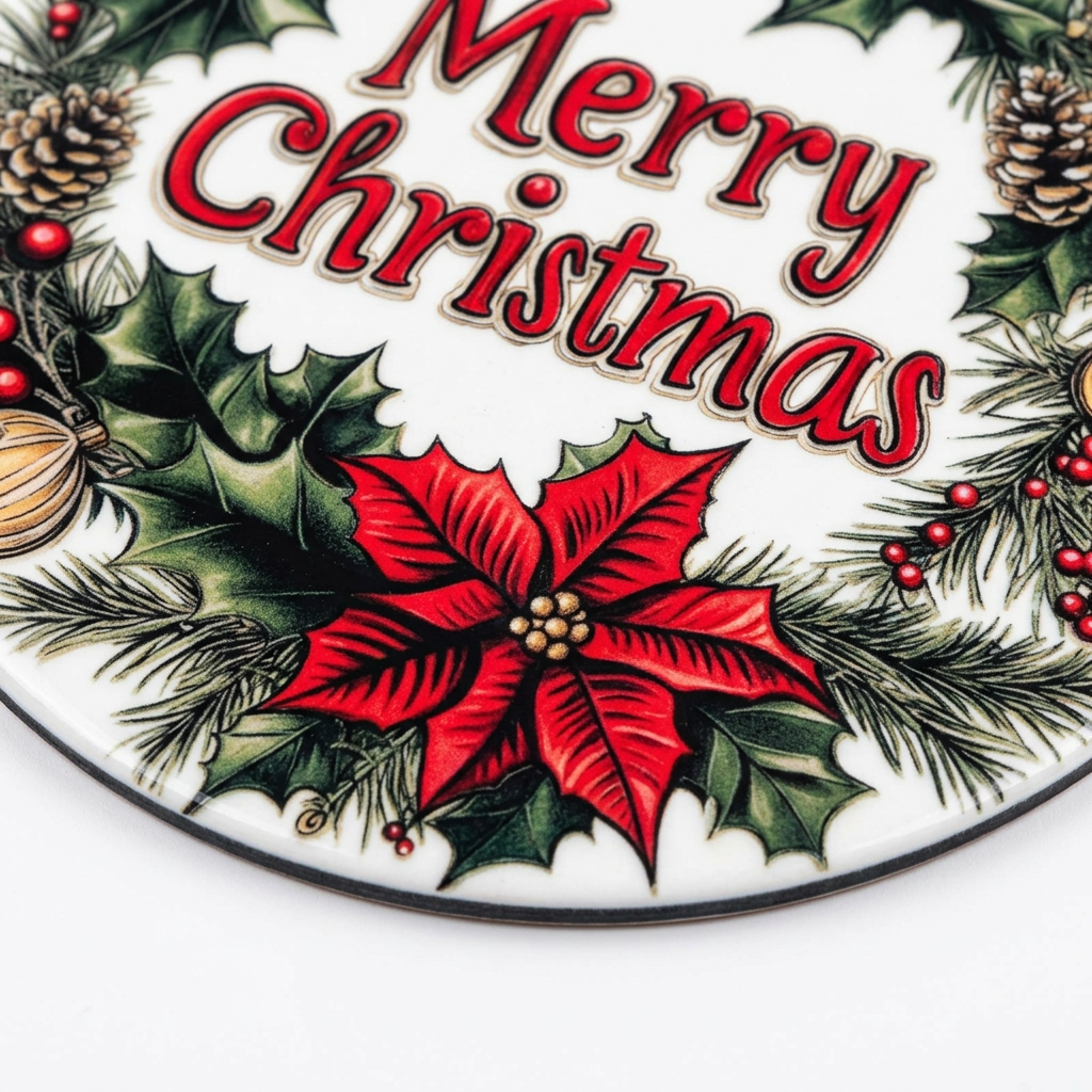 Ceramic-Coated Round Christmas Coaster - 10cm