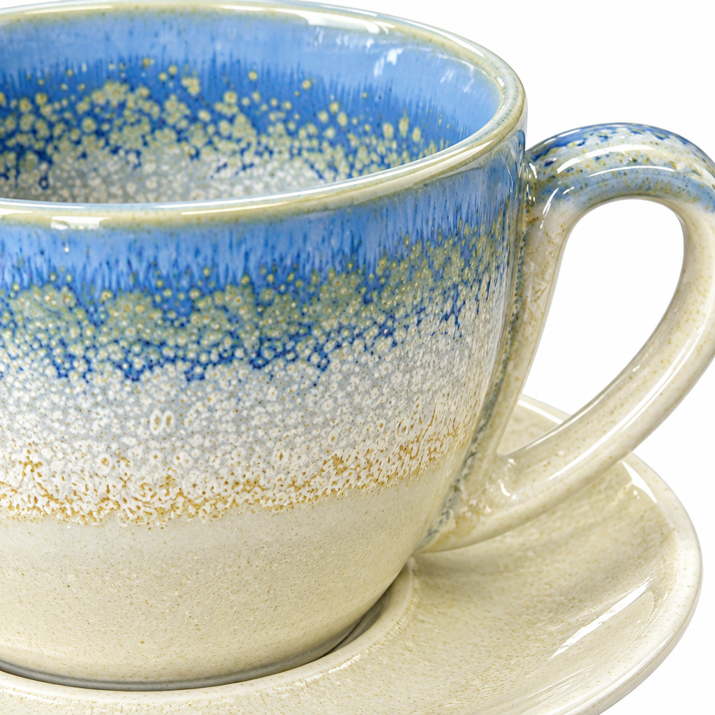 Ceramic Cup and Saucer Set Cream & Blue - 300ml
