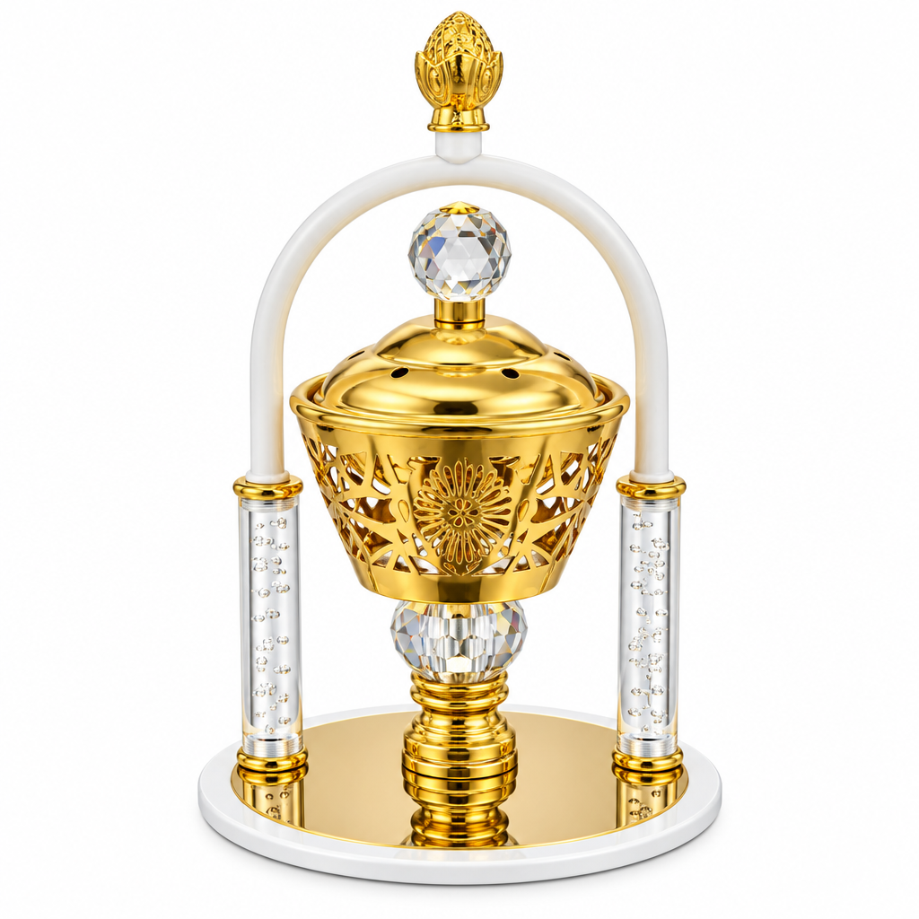 Decorative Metal Incense Burner Gold – 25×10cm