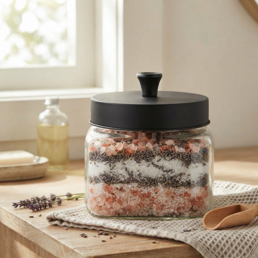 House Mart Glass Canister with Black Lid - 800ml
