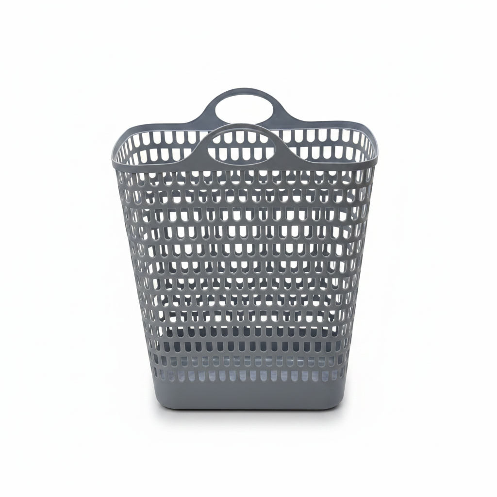 Plastic Laundry Basket with Handles – 53×47×25cm - Pink / White / Grey