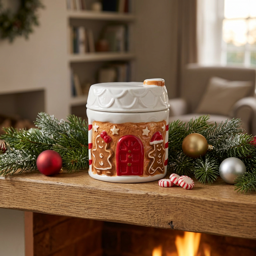 Ceramic Christmas Candy Jar with Lid - 11x10cm