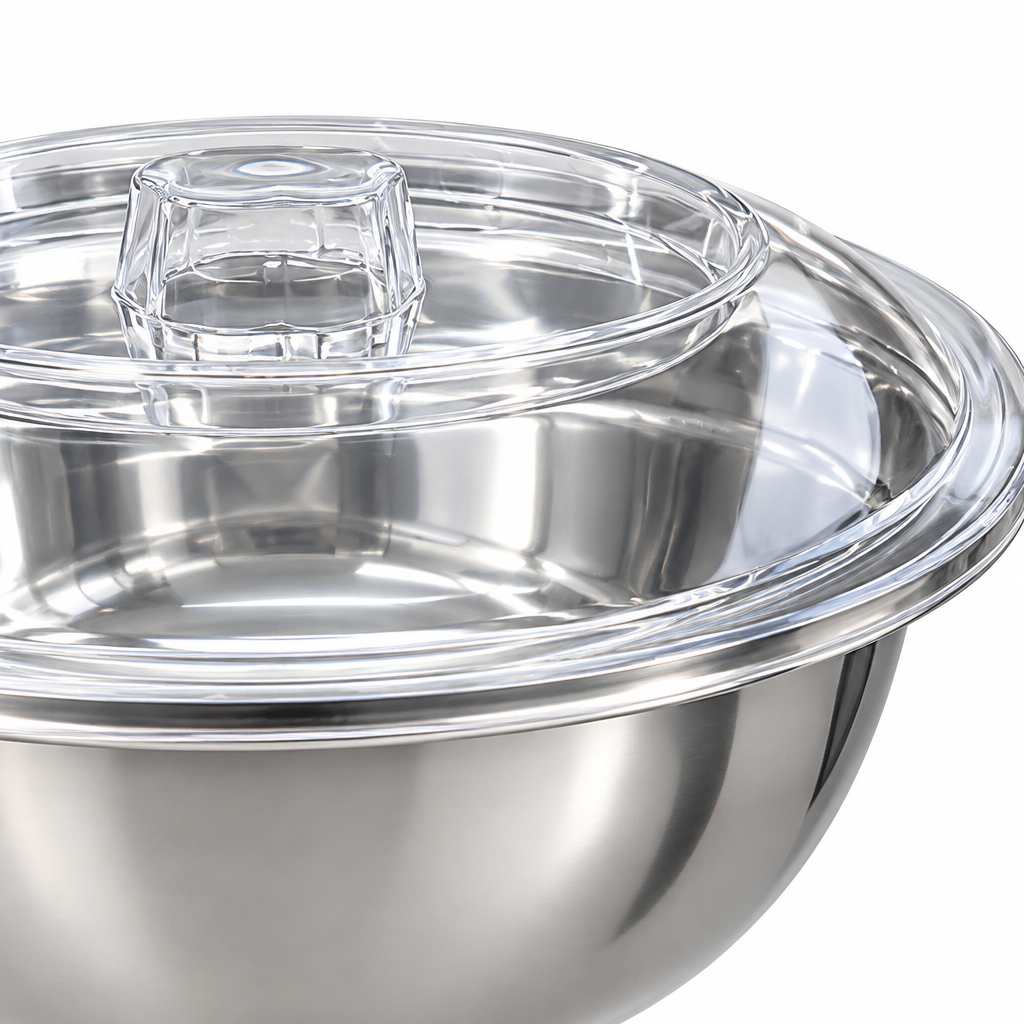 Stainless Steel Deep Bowl with Clear Acrylic Lid Silver – 36cm