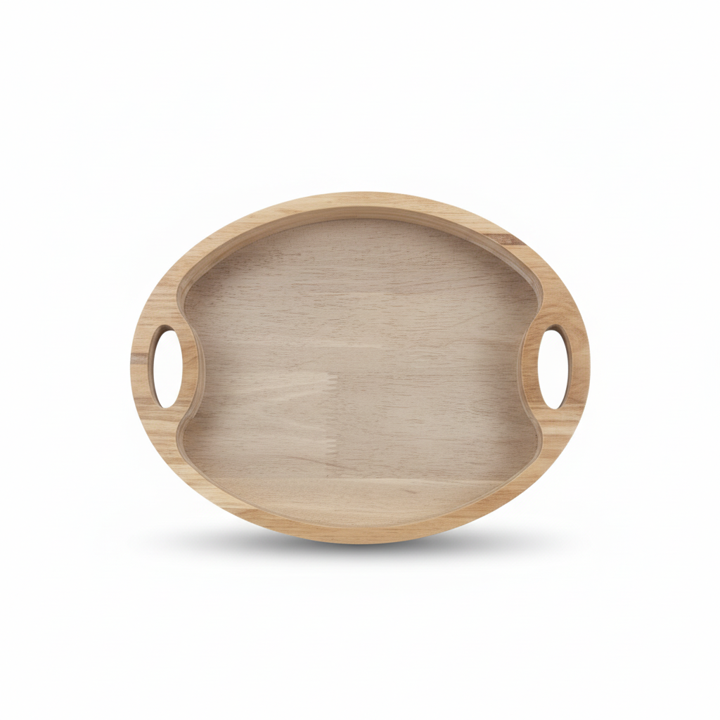 Luhpar Oval Wooden Serving Tray with Cutout Handles - 32×24cm