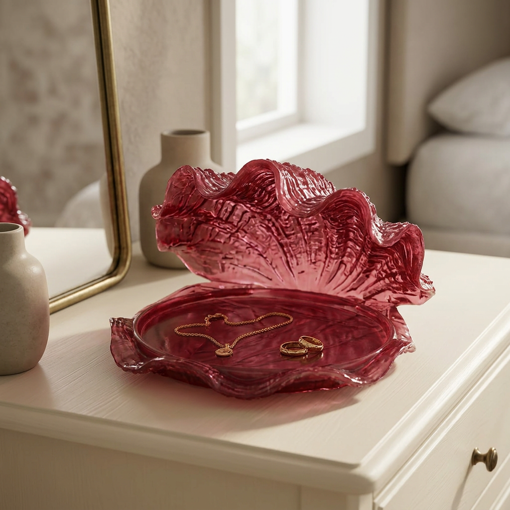 Resin Shell-Shaped Decorative Tray Burgundy - 33×25cm