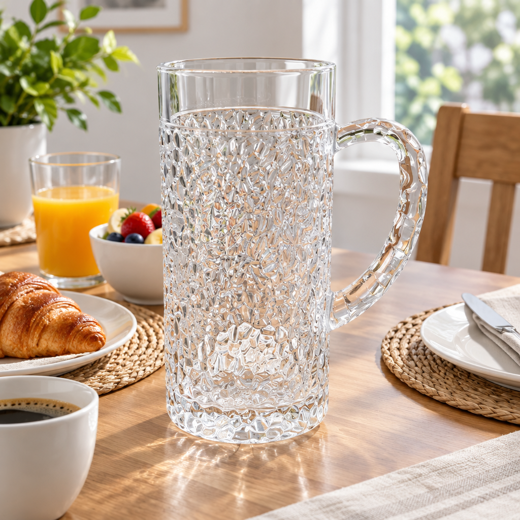 Textured Glass Jug with Handle - 1 Litre