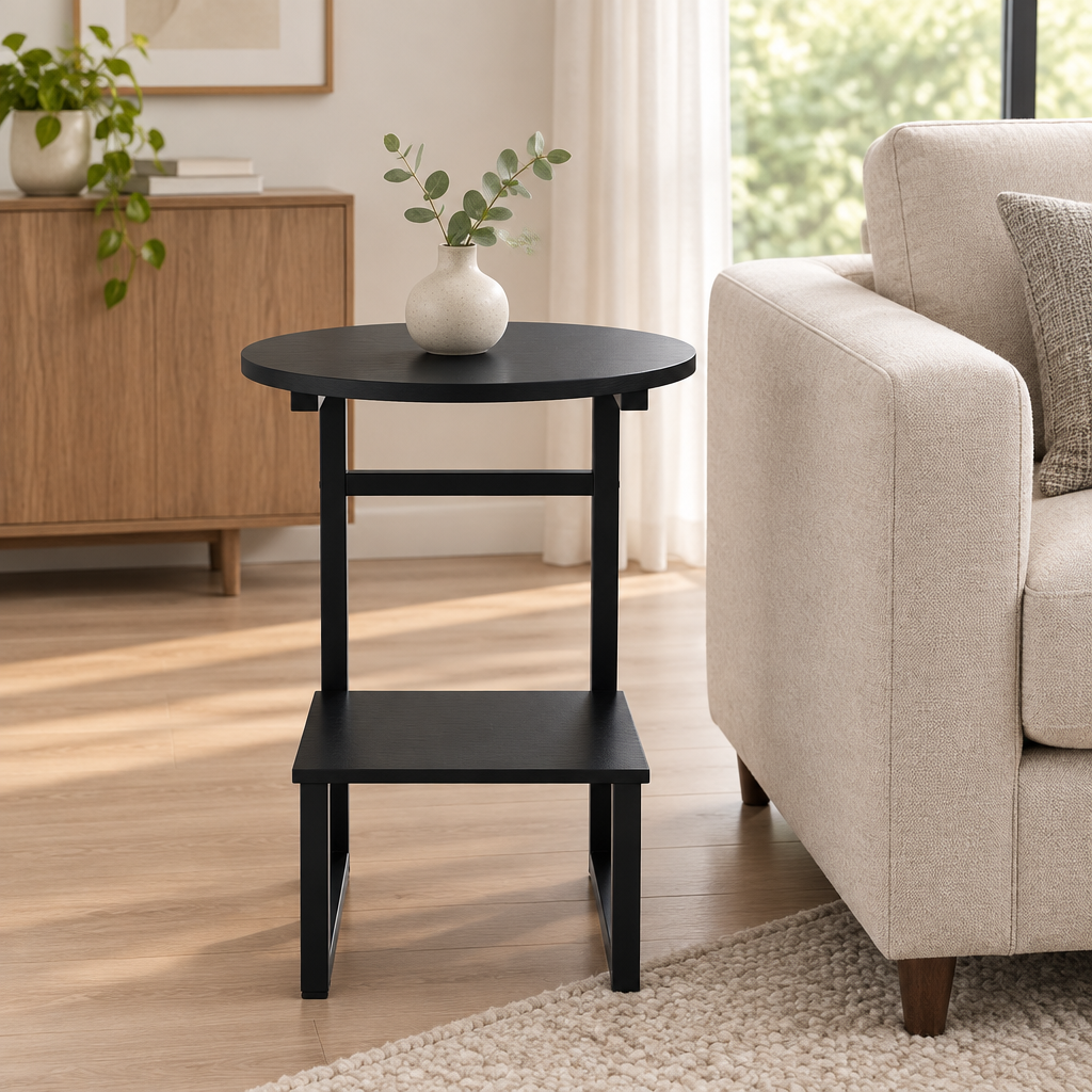 Wooden and Metal 2-Tier Side Table - 55×40cm