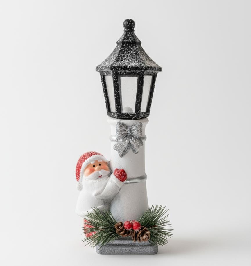AKDC 24cm Santa Lantern Christmas Décor | Mini Red Lantern with Santa Figure Display