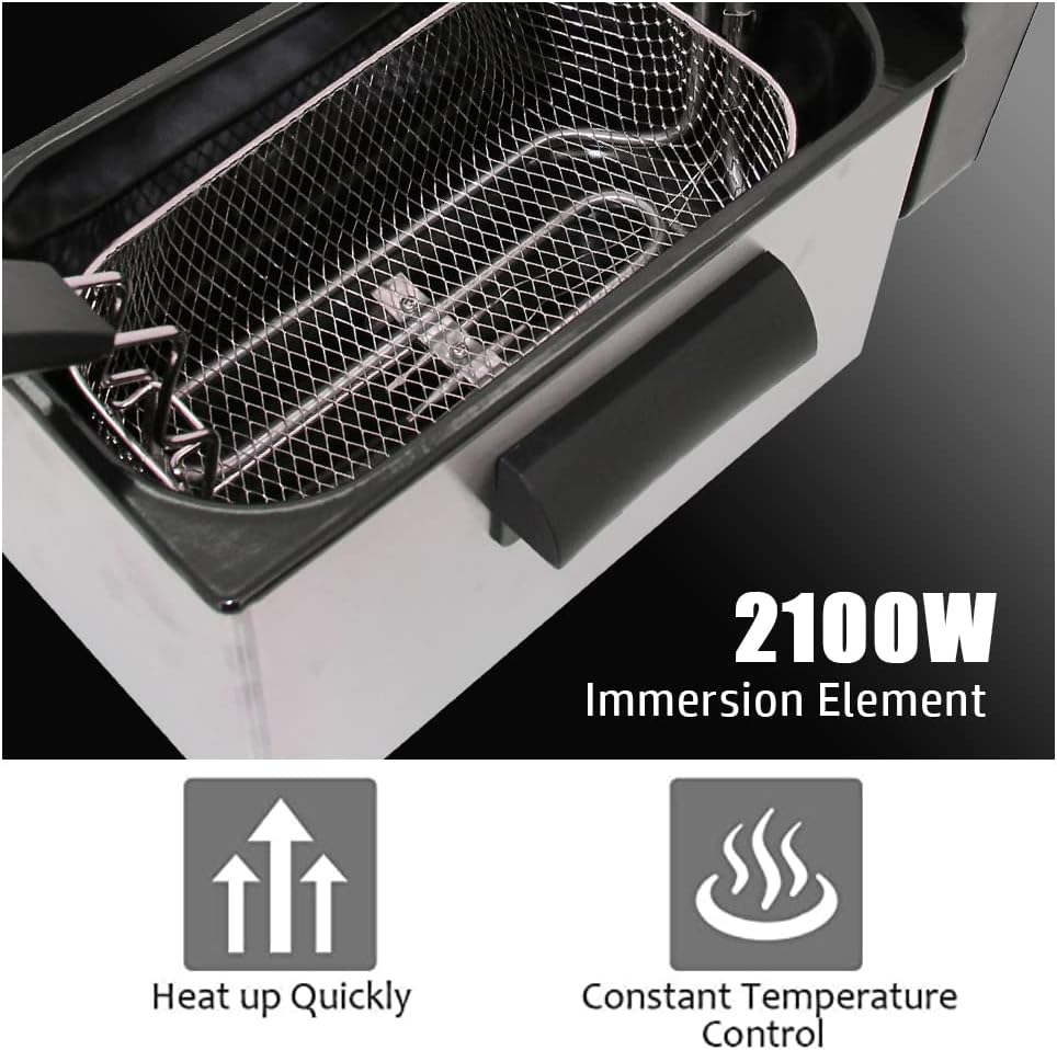 Sonashi Deep Fryer with Large 3L Capacity, Stainless Steel Housing with Non-slip Feet, Fryer for French Fries, Chicken Wings, Nuggets and More 2000W SDF-5011 Silver/Black