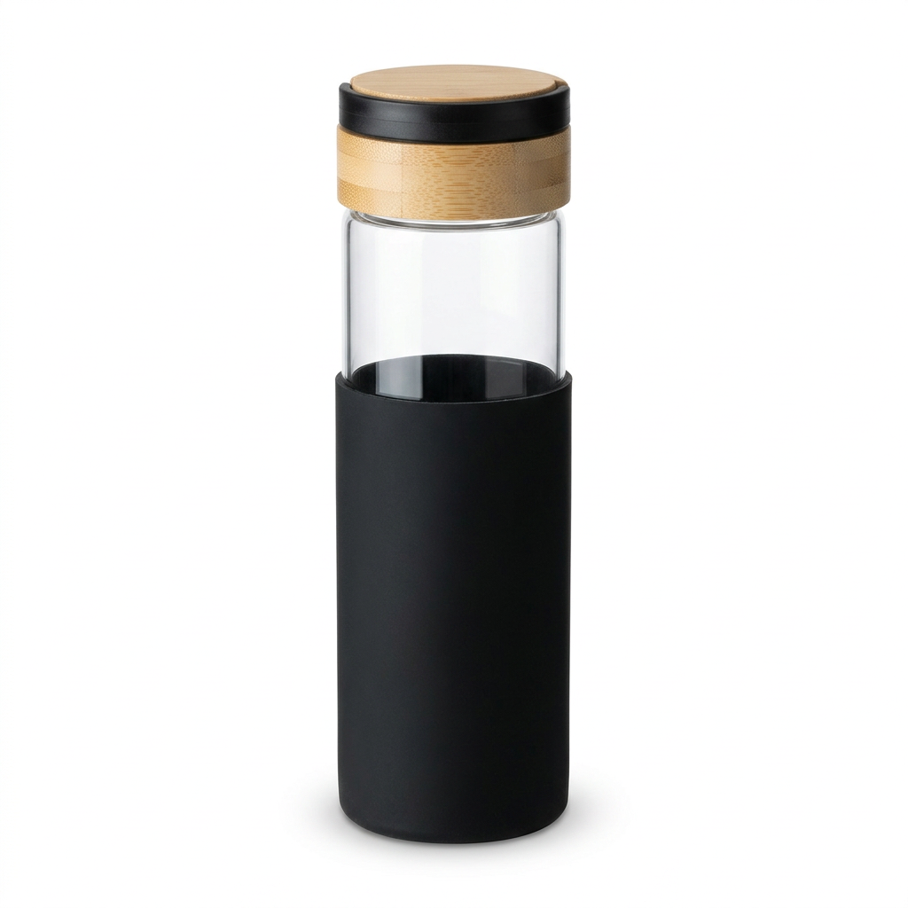 Glass Water Bottle with Silicone Cover Black – 1 Litre