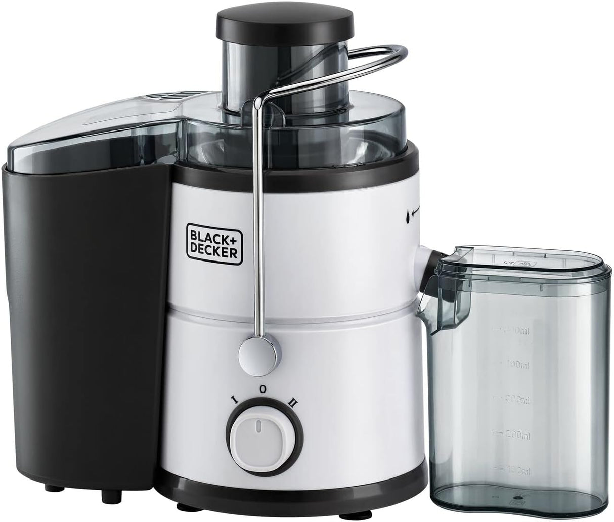 Black+Decker Juice Extractor 600W with 2 Speed Controls 65mm Feeding Chute Dishwasher Safe JE600 B5 White