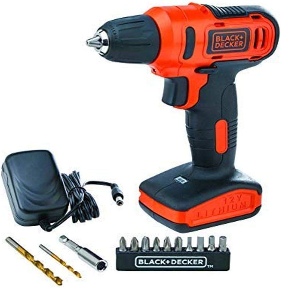 Black & Decker 12V 1.5Ah 900 RPM Cordless Drill Driver with 13 Pieces Bits in Kitbox For Drilling and Fastening, Orange/Black, LD12SP-B5, 1 Years Warranty