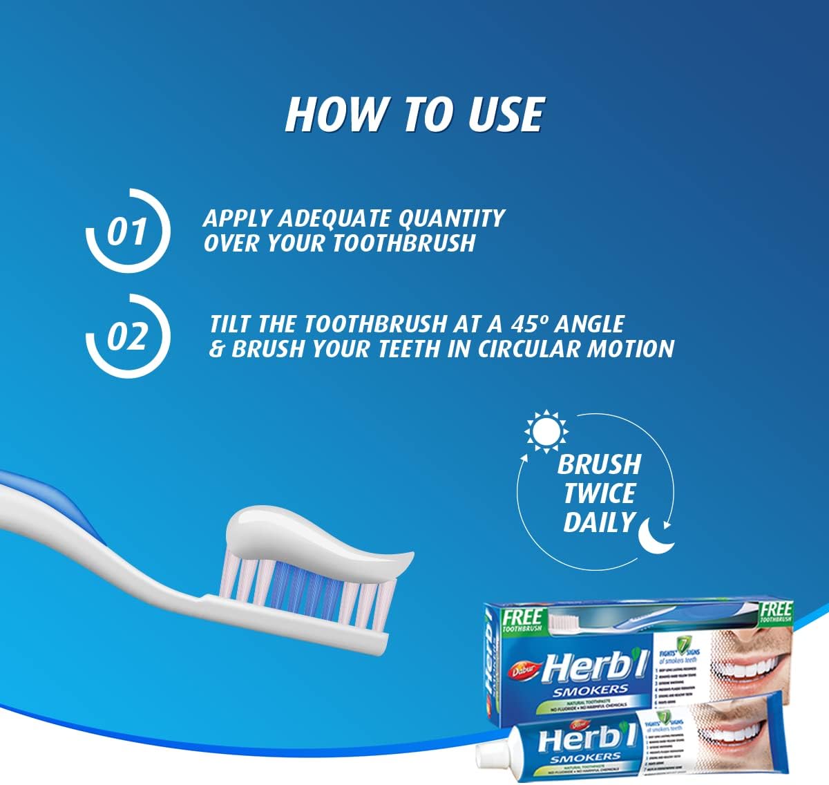 Dabur Herbl Smokers Natural Toothpaste (150g + Toothbrush)