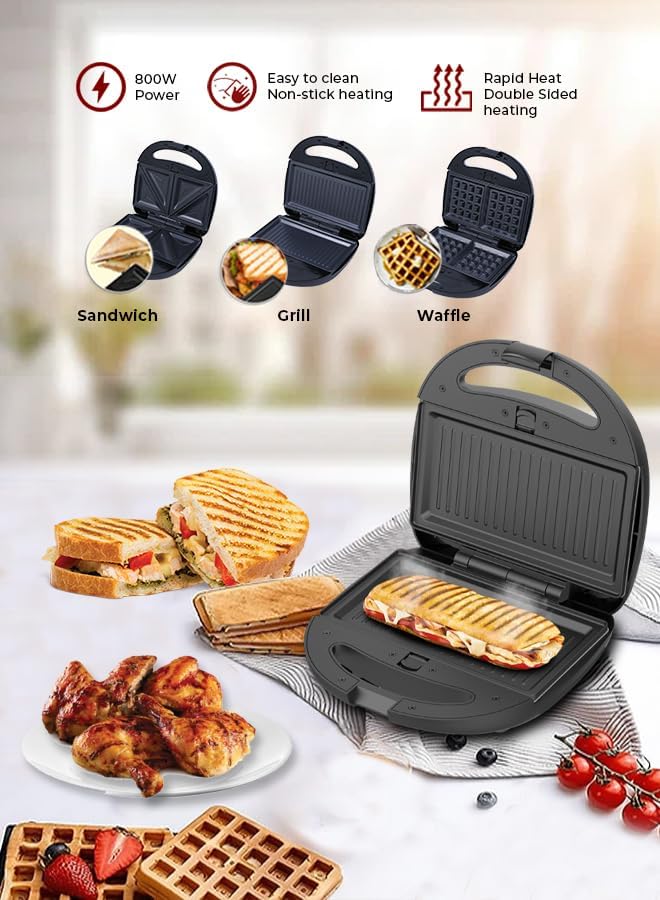 Sonashi 3-in-1 Multi Snack Maker SSM-861 - Detachable Sandwich, Grill, Waffle Making Plates with Bakelite Coating