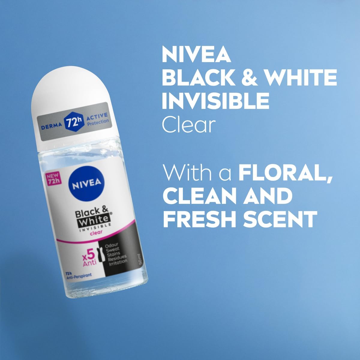 Nivea Black & White Invisible Clear Roll-On Antiperspirant – 50ml