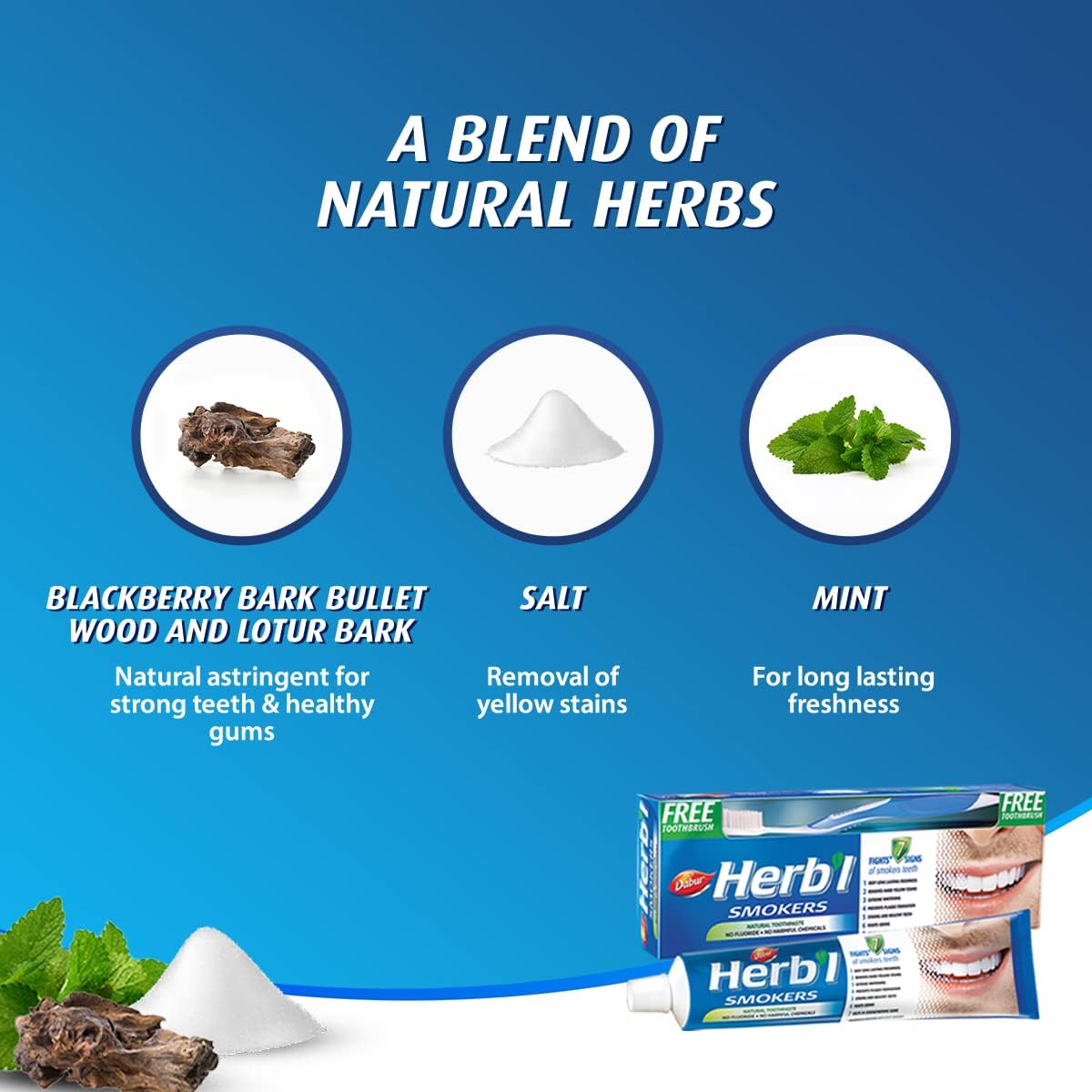 Dabur Herbl Smokers Natural Toothpaste (150g + Toothbrush)