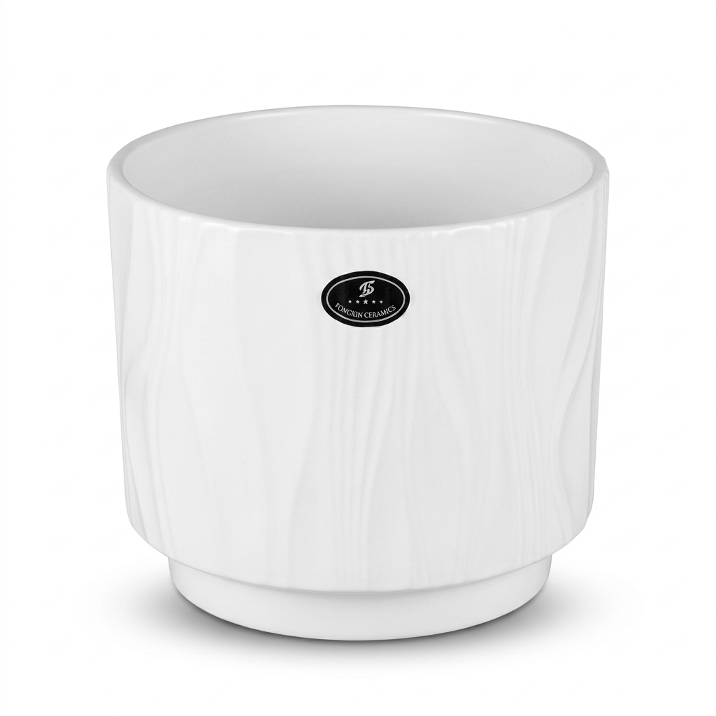 Ceramic Flower Vase with Textured Design White – 16×20cm