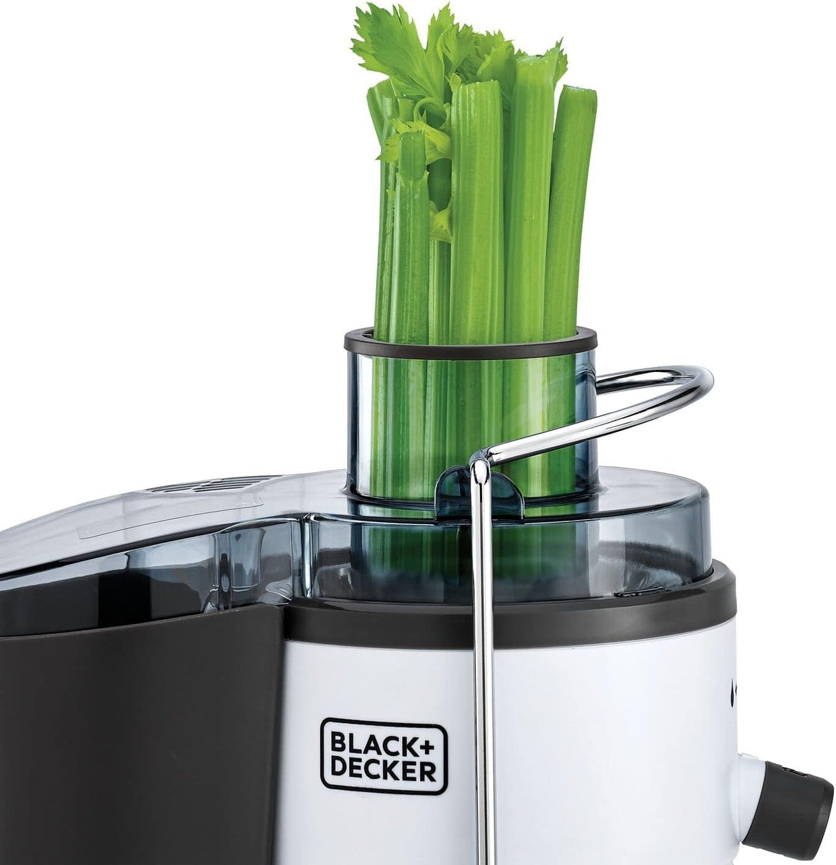 Black+Decker Juice Extractor 600W with 2 Speed Controls 65mm Feeding Chute Dishwasher Safe JE600 B5 White