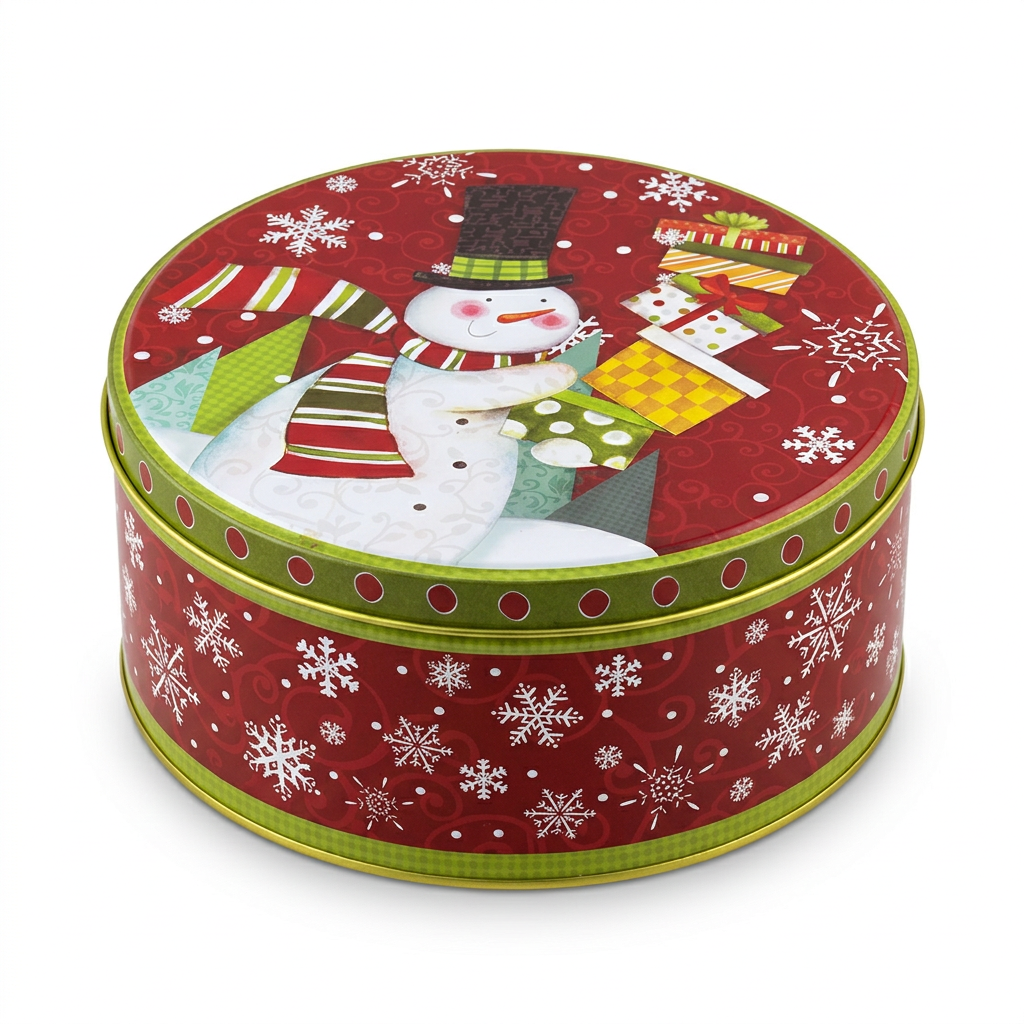 Metal Round Christmas Candy Box Red & Green - 20cm