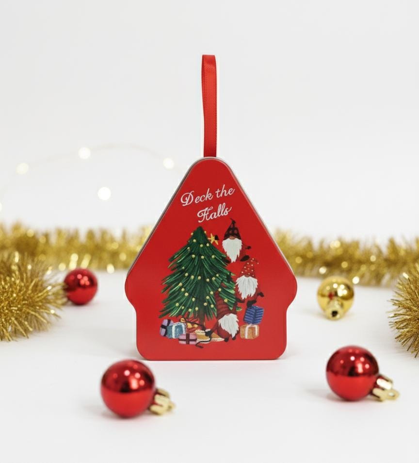 AKDC 13cm Red Candy Box Home Shape | Holiday Gift Container with Christmas Tree Design