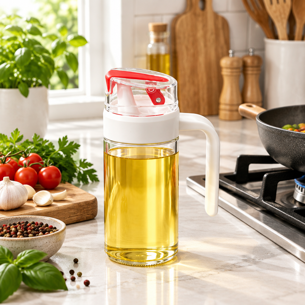Glass Oil Pot White & Red - 500ml
