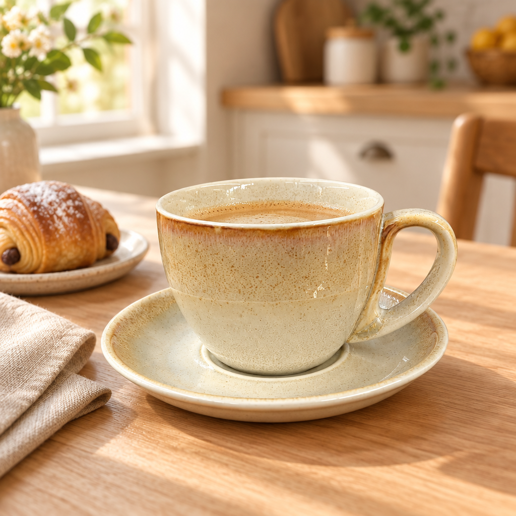 Ceramic Cup and Saucer Set Cream Beige - 300ml