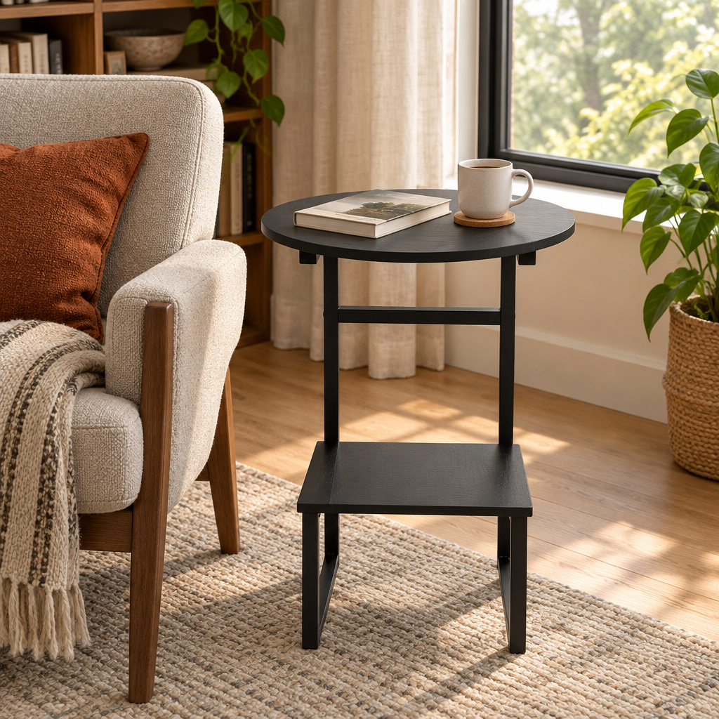 Wooden and Metal 2-Tier Side Table - 55×40cm