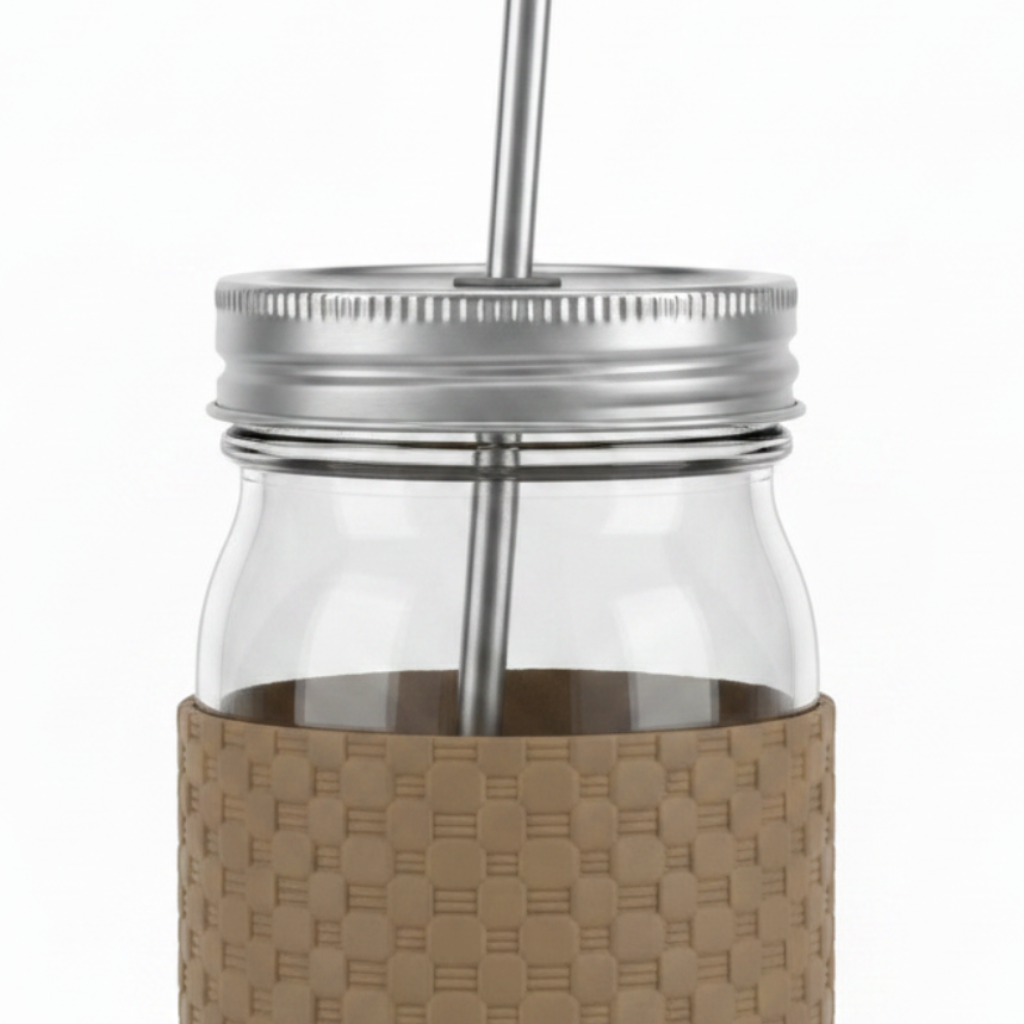 Glass Bottle with Straw Brown - 410ml