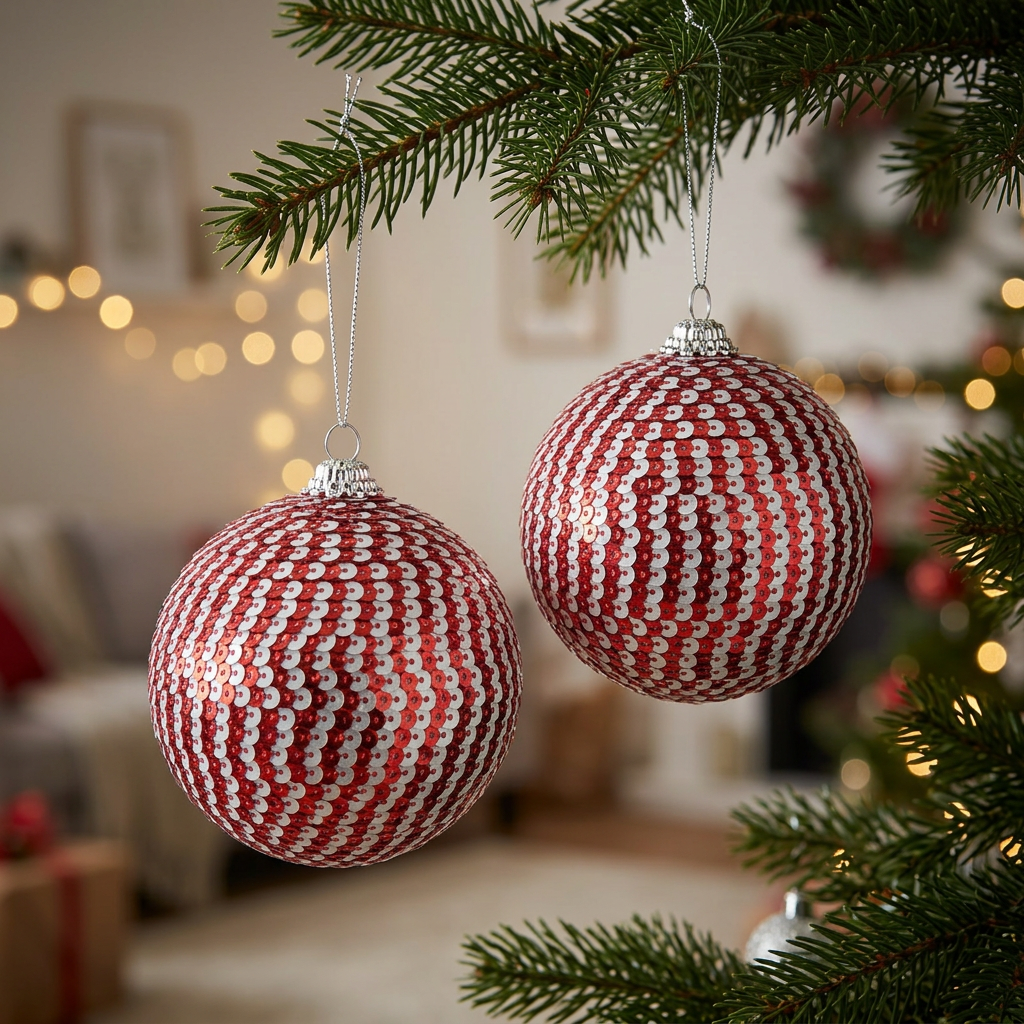 Plastic Christmas Hanging Balls 2 Piece Red & Silver - 10cm