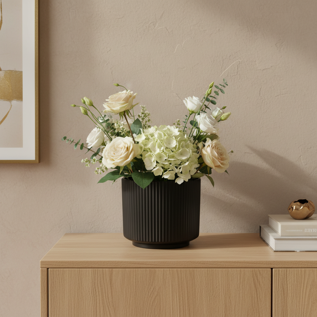 Ribbed Ceramic Vase - 18×25cm - Black / Green