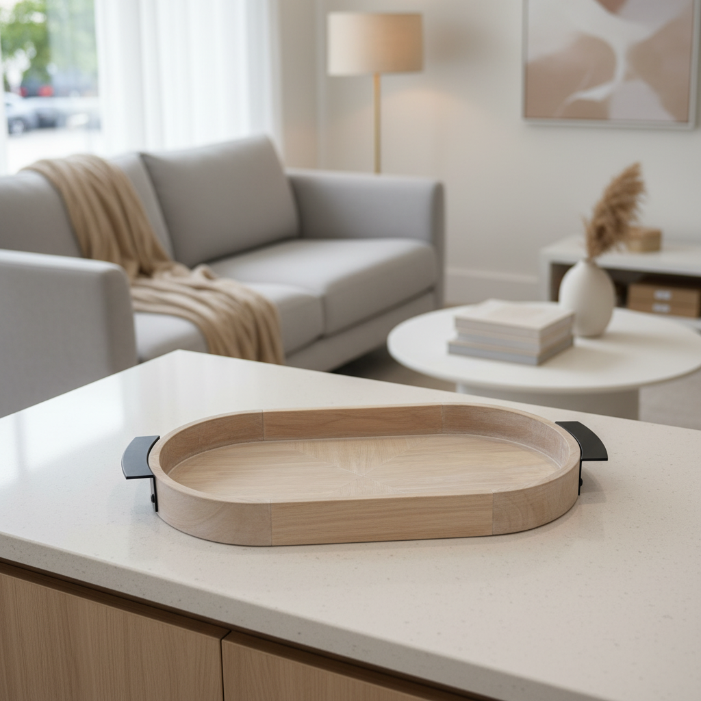 Luhpar Wooden Tray with Black Metal Handles - 48×30cm