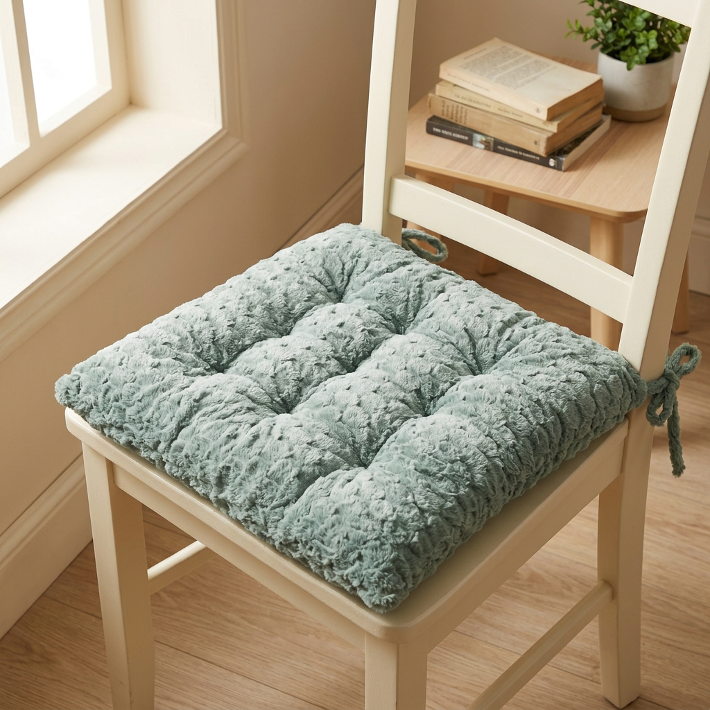 Textured Square Chair Seat Cushion Sage Green - 38×38cm