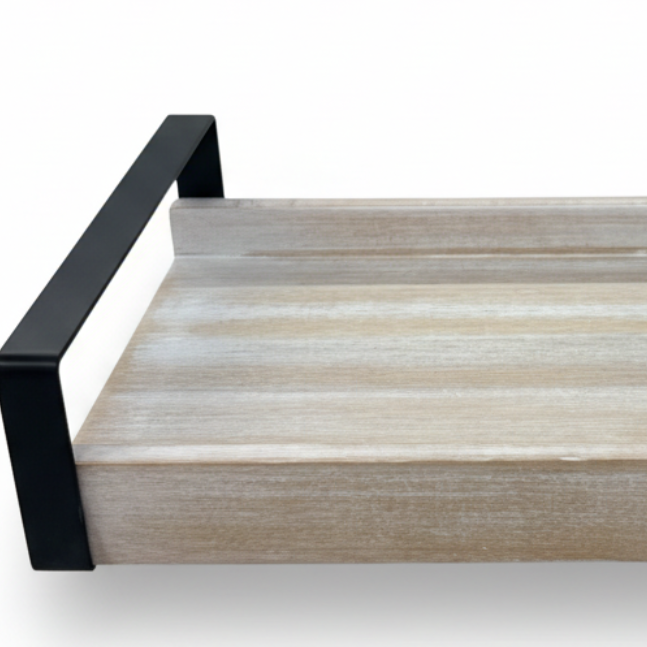 Luhpar Wooden Serving Tray with Black Metal Handles - 33×20cm