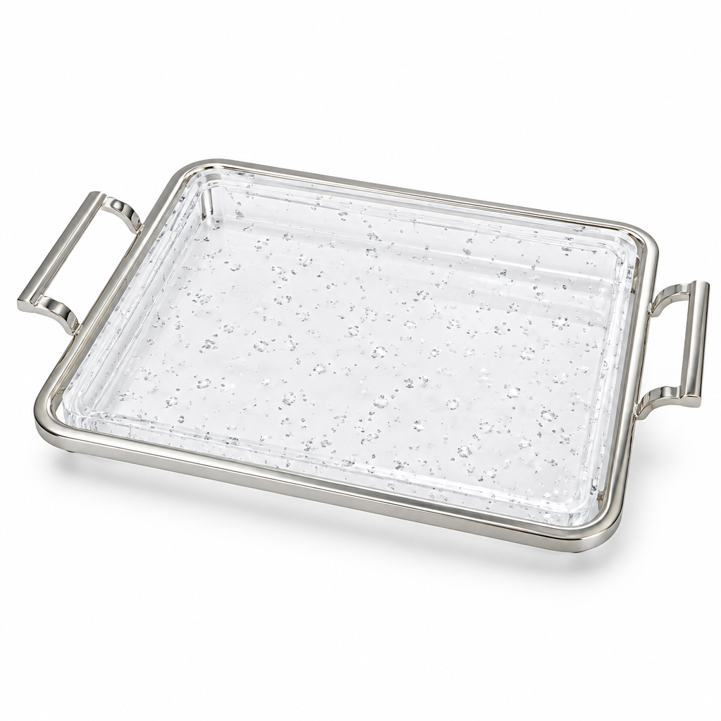 Mayflower Acrylic Serving Tray with Silver Metal Handles - 45×30cm