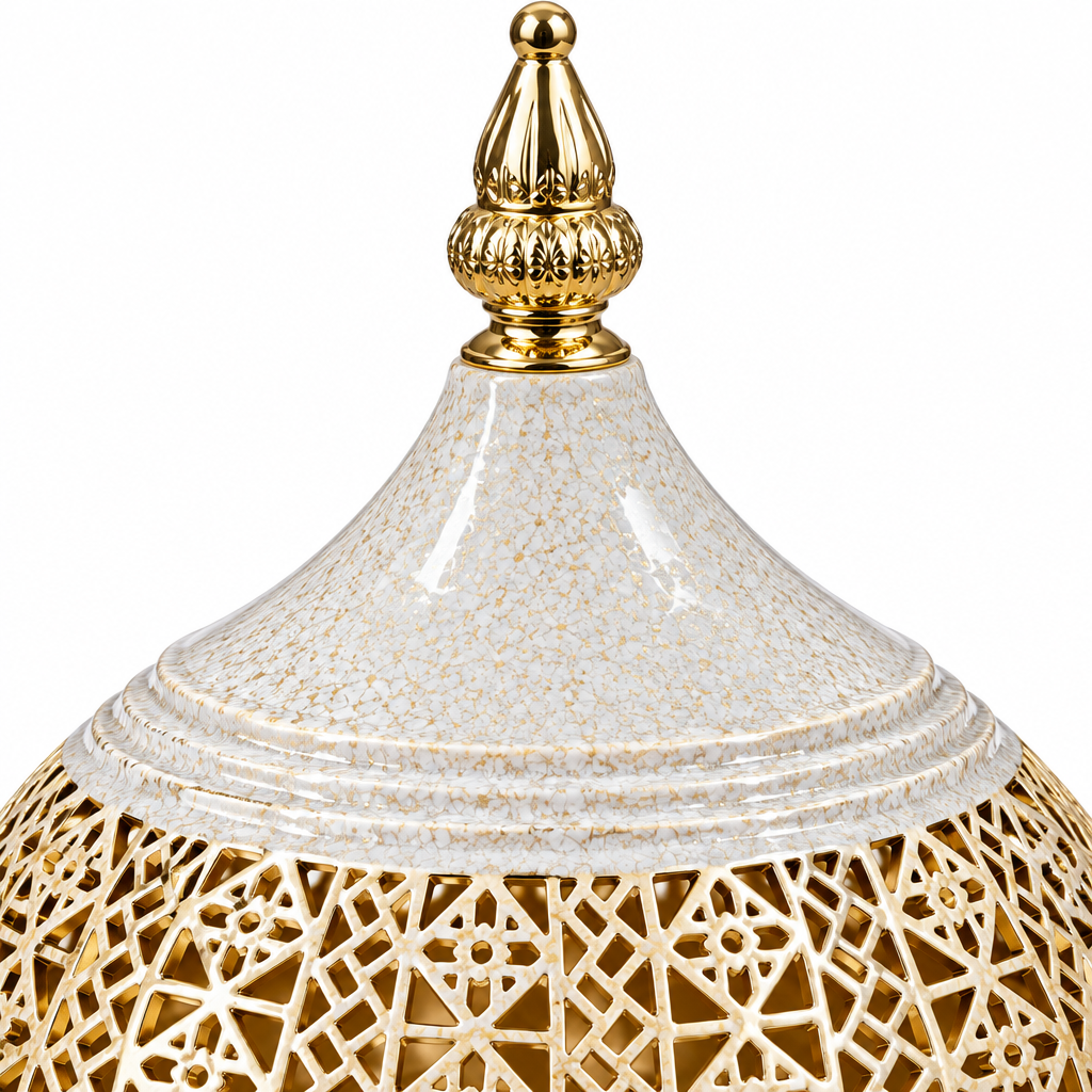 غطاء تقديم معدني للطاجن باللون الكريمي والذهبي - 23×20 سم