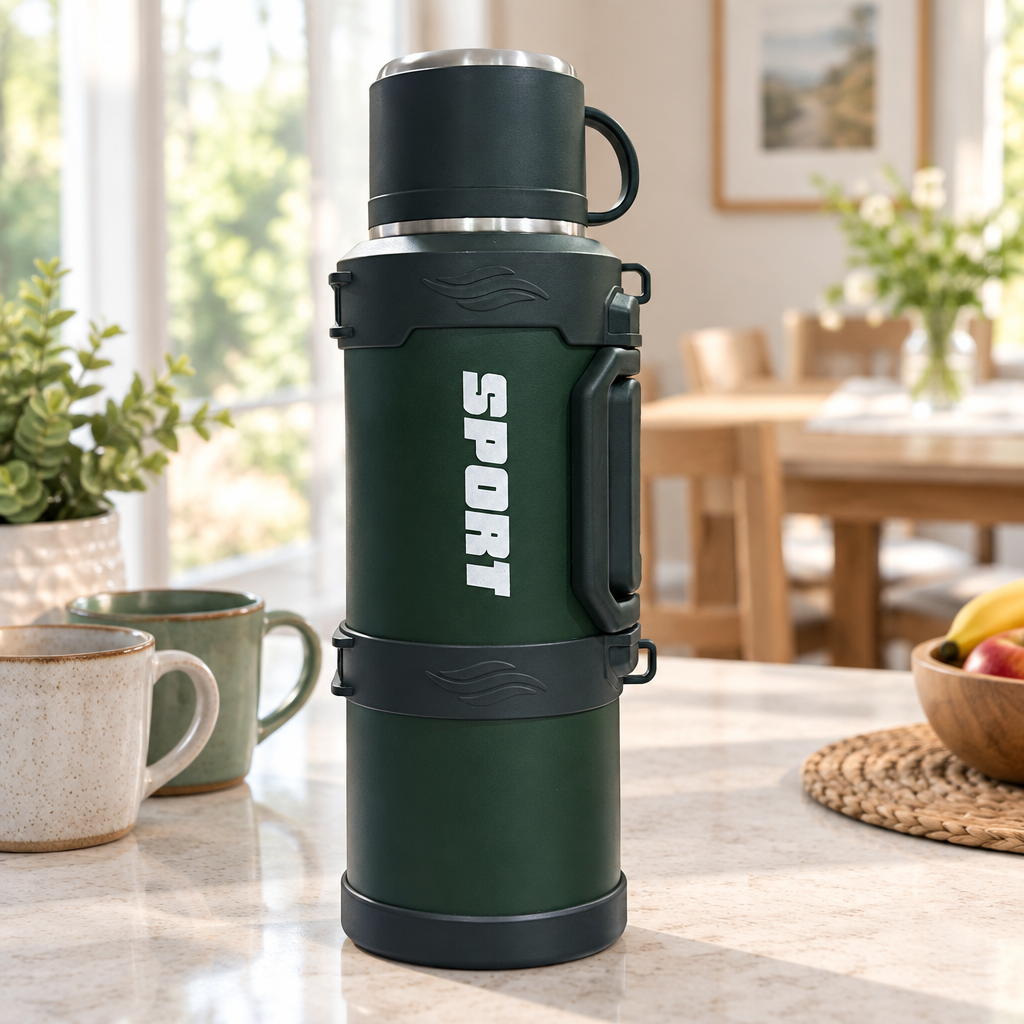 Stainless Steel Vacuum Flask with Carry Handle Dark Green – 4 Litres