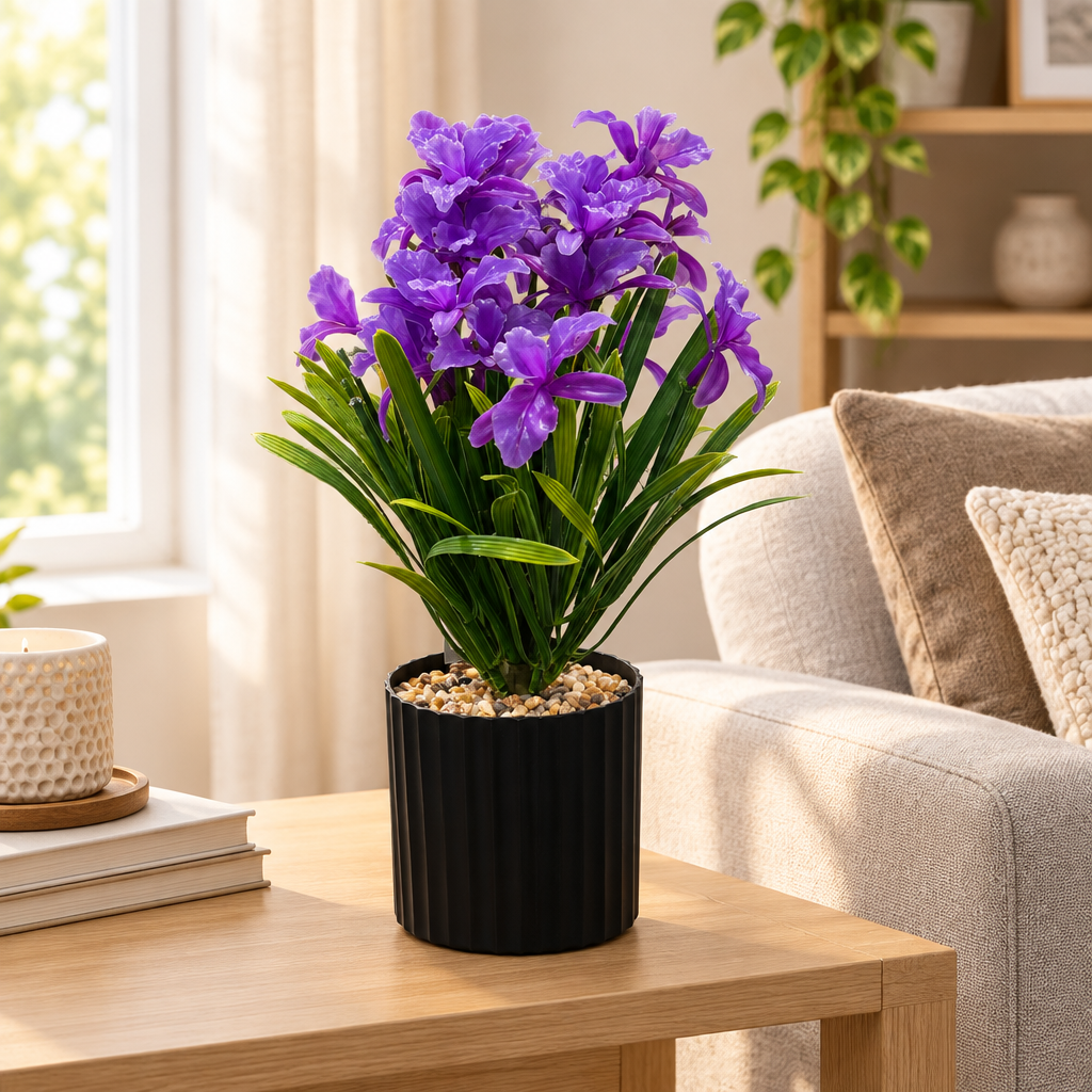 Zeem Artificial Flower Plant in Black Plastic Pot - 28cm