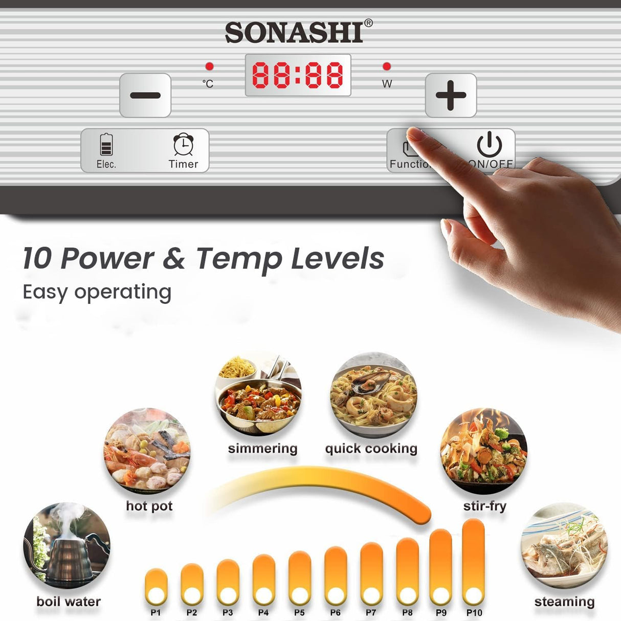 Sonashi SIS-014C Infrared Ceramic Cooker w/Timer, Display, Touch button, Adjustable Power, Safety Protection, Portable, Compact | Infrared Cooker| Home Appliance