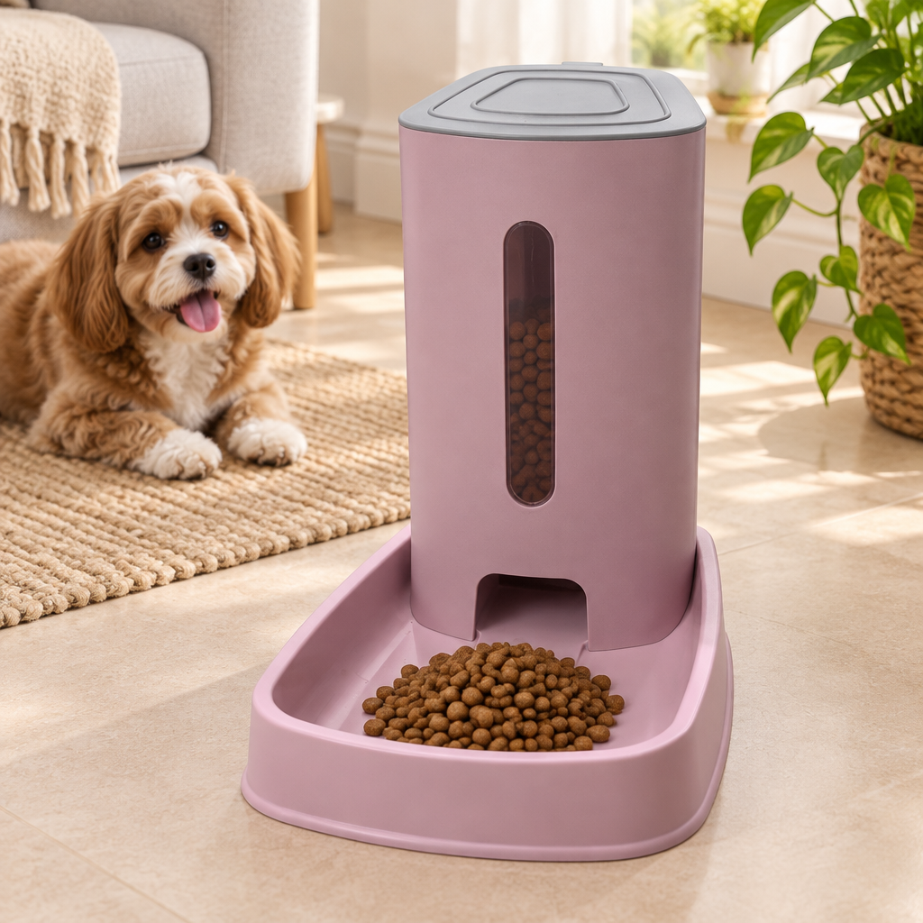 Plastic Pet Food Feeder with Dispenser Pink - 30×30cm
